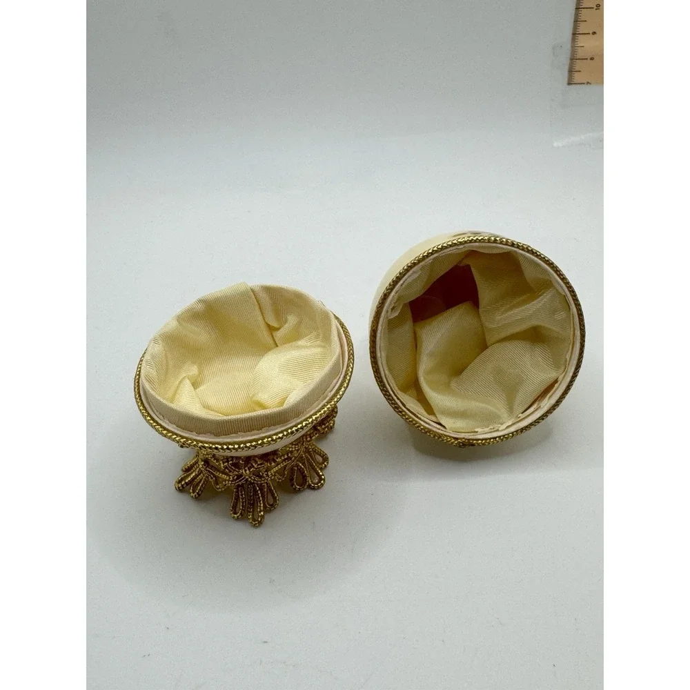 Vintage Real Egg Trinket Box With Blue Bird Printed On It And Satin Lining